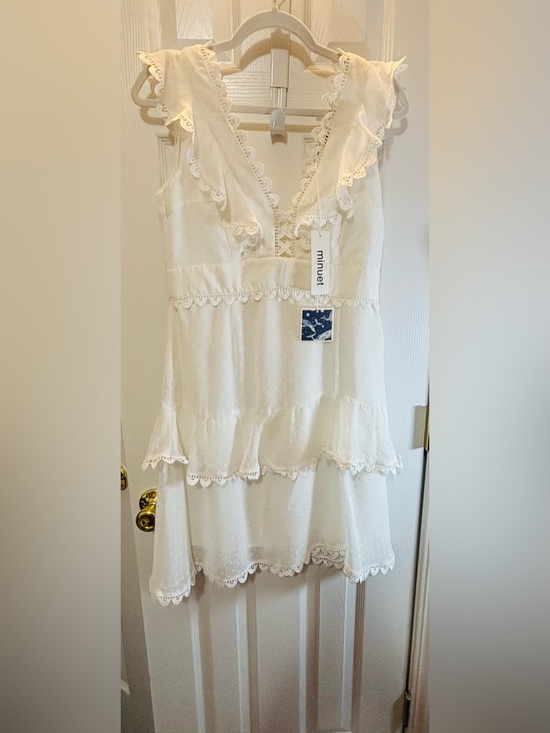 Minuet Dresses & Skirts - Minuet Boutique White Ruffle V-Neck Mini Dress